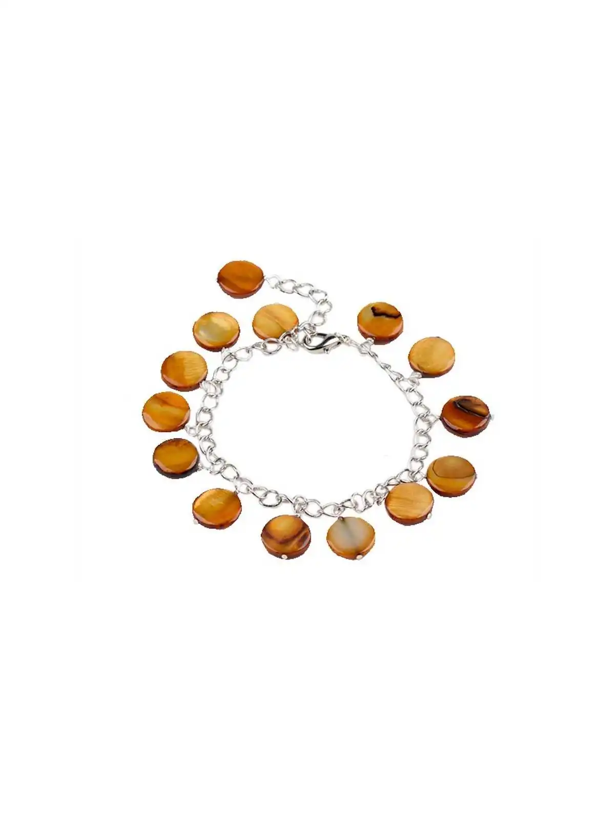 Detalle de pulsera con discos de nacar tostado