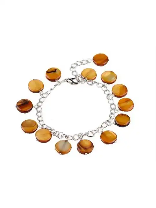 Pulsera con discos de nacar miel 