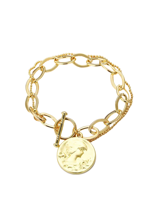 pulsera con cadena y moneda