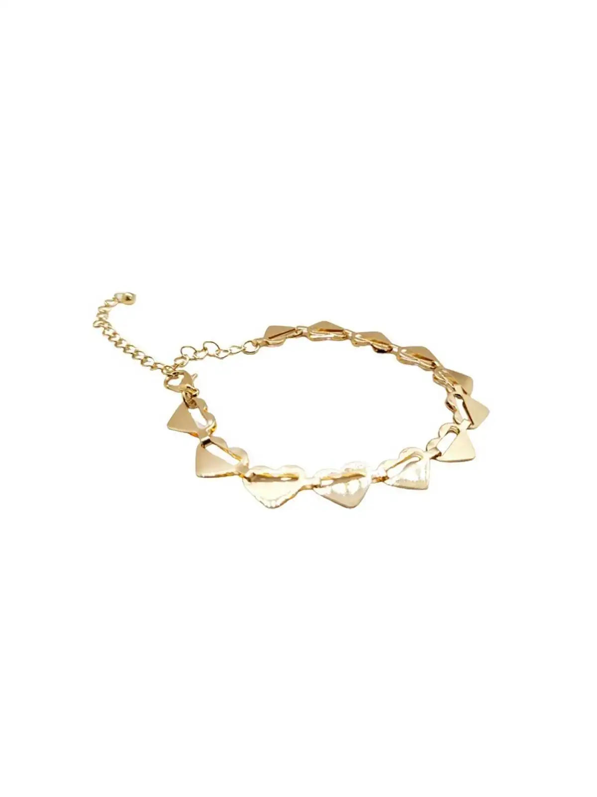 preciosa pulsera con eslabones de corazones dorados