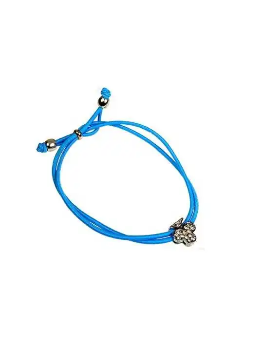 Pulsera azul de la suerte con trebol de circonitas