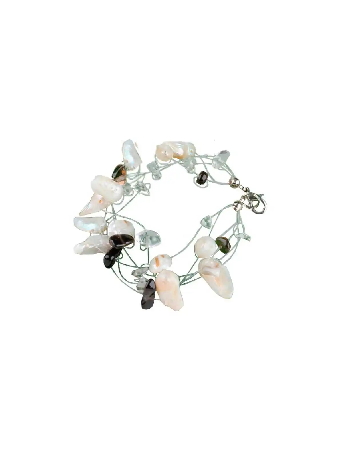 pulsera montada al aire con cuarzo rutidado y perlitas