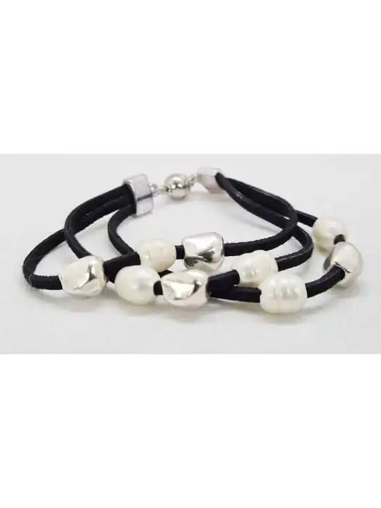 Pulsera de cuero con perlas de reio