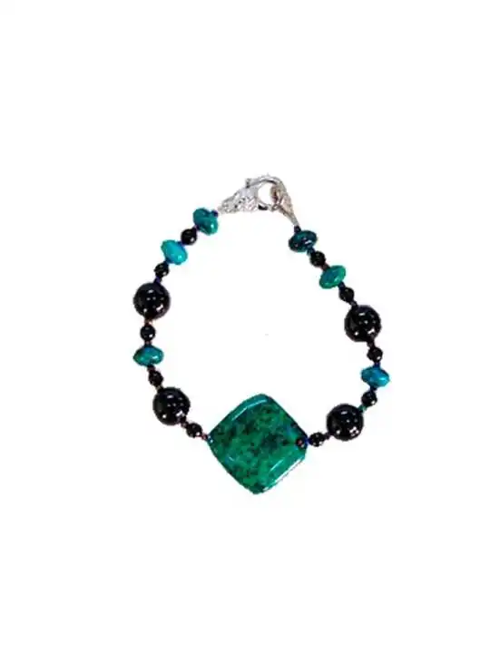 Brazalete de cuarzo negro y piedra fenix