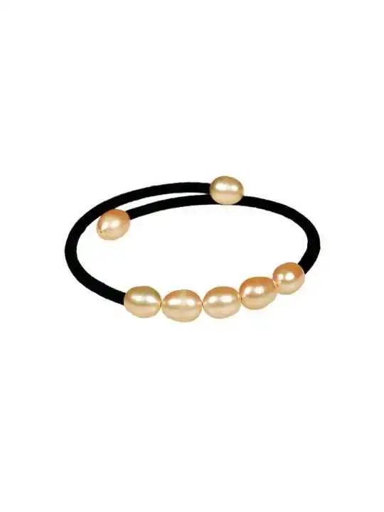 preciosa pulsera rigida con perlas rosas 