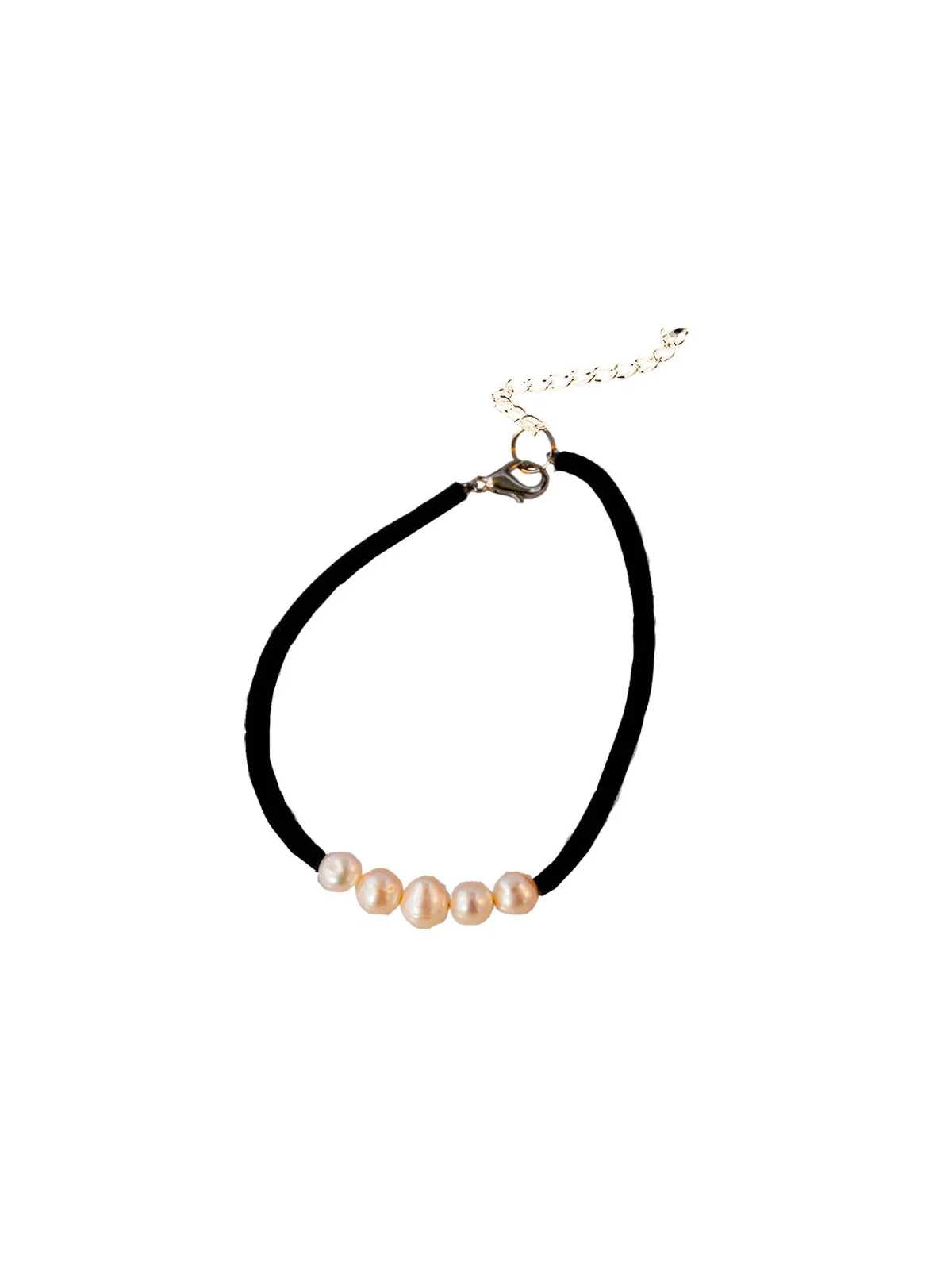 Pulsera de terciopelo con perlas de rio blancas