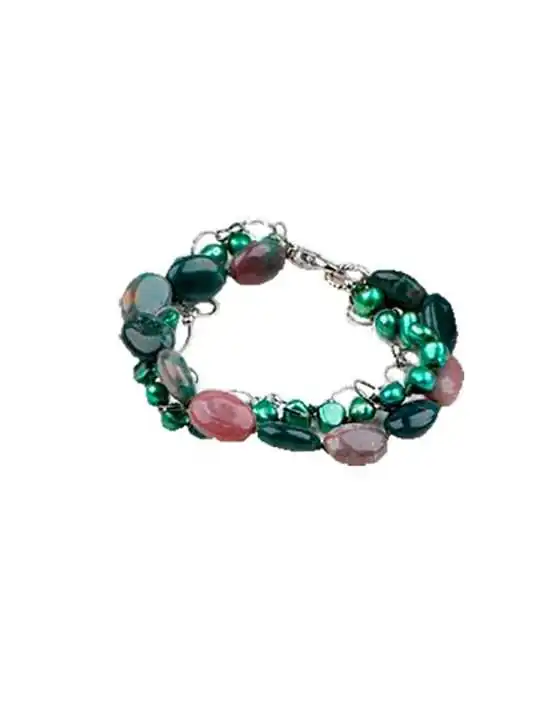 Precioso brazalete de Ágatas de la India combinado con Perlas verdes