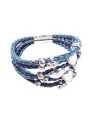 Pulsera trenzada de cuero azul y corazones