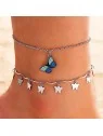 Tobillera Doble Mariposita Azul y Plata