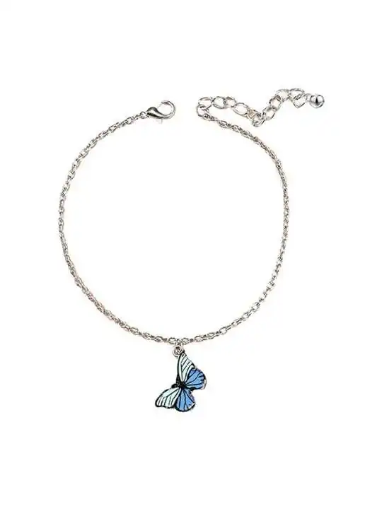 Tobillera Doble Mariposita Azul y Plata