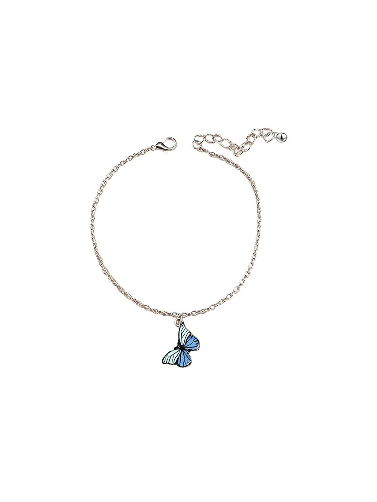 Tobillera Doble Mariposita Azul y Plata