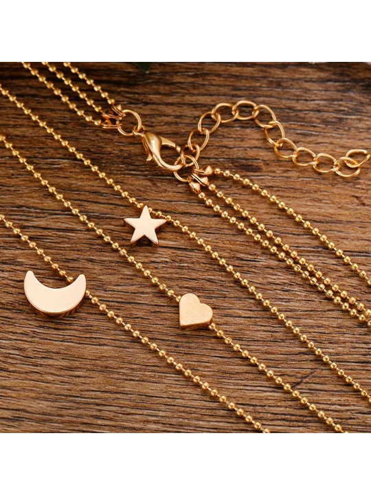 Tres Collares Cadena Luna, Corazón y Estrella