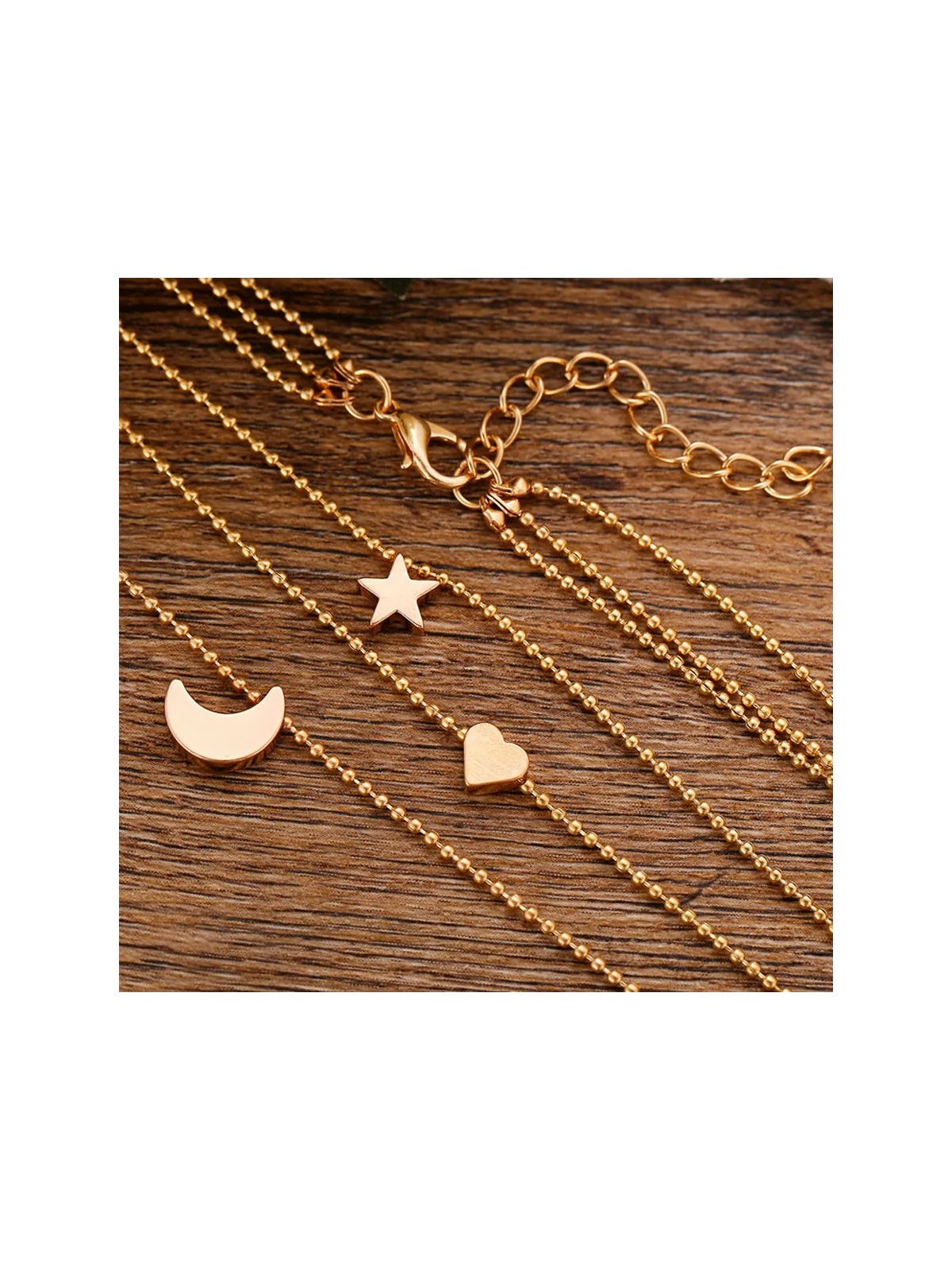 Tres Collares Cadena Luna, Corazón y Estrella