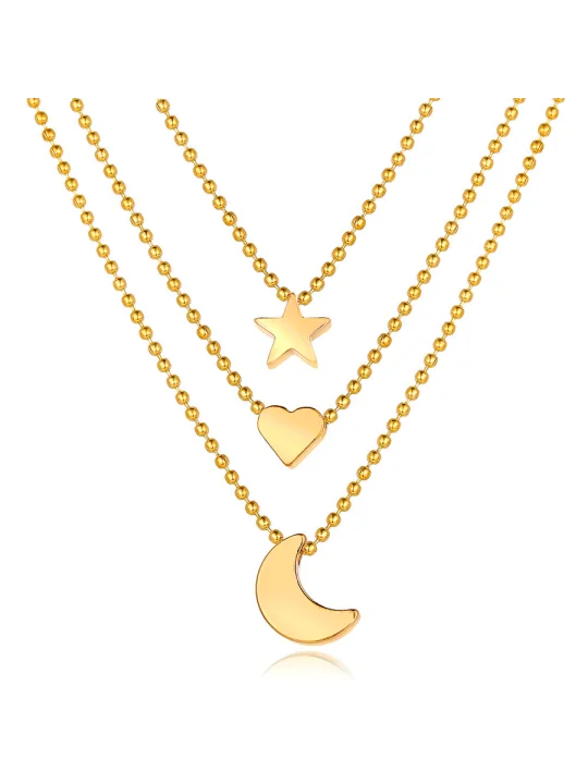 Tres Collares Cadena Luna, Corazón y Estrella