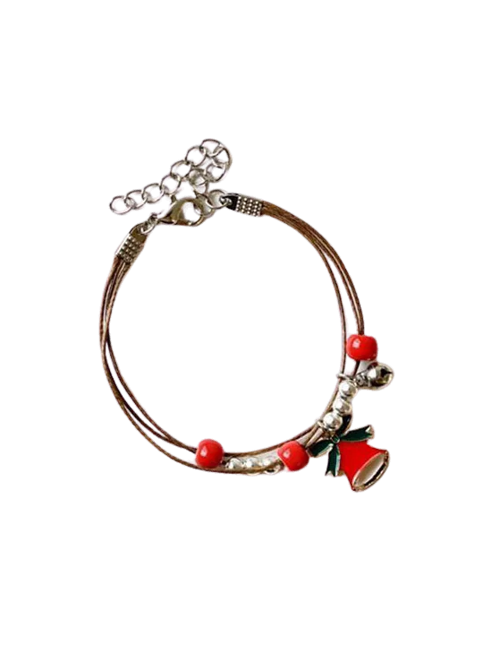 pulsera cuero con varias tiras y abalorios de la navidad