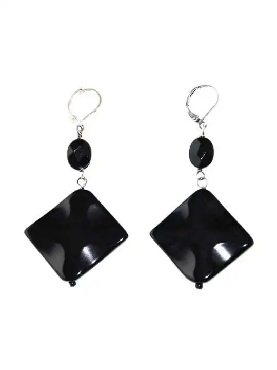 Pendientes rombo de agata negra