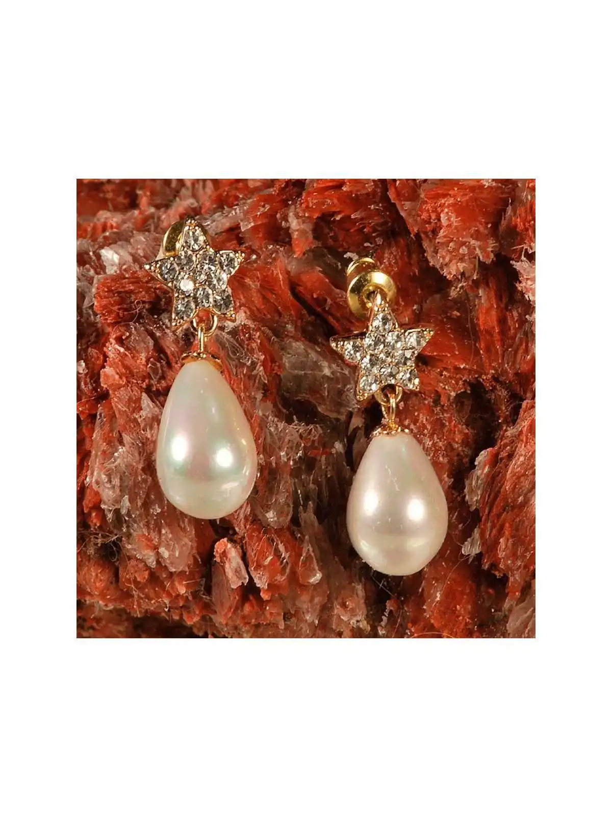 Pendientes perla lagrima y estrella circonitas