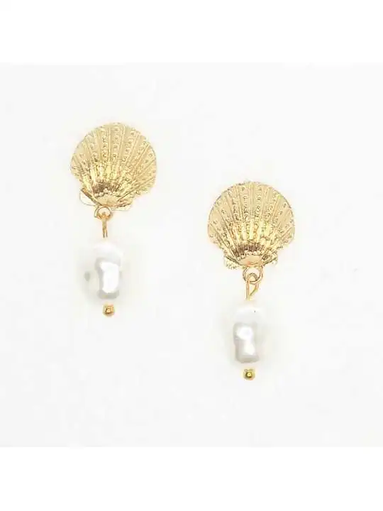 Pendientes concha dorada y perla
