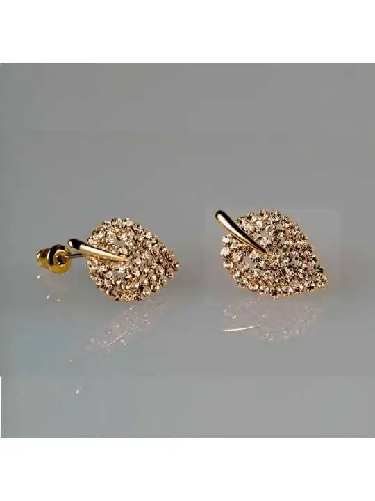 Pendientes dorados hoja de circonitas