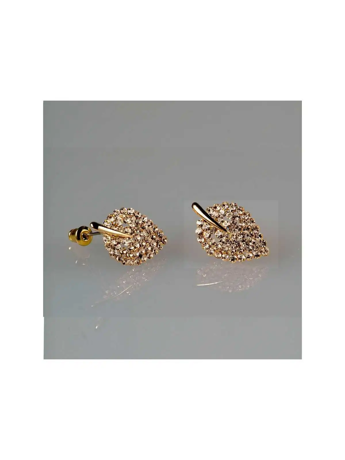 Pendientes dorados hoja de circonitas
