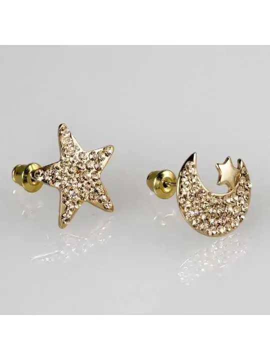Pendientes con circonitas luna y estrellas 