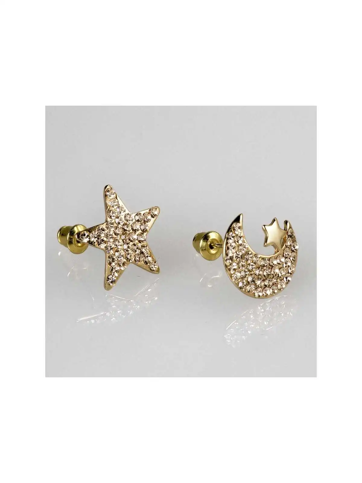 Pendientes con circonitas luna y estrellas 