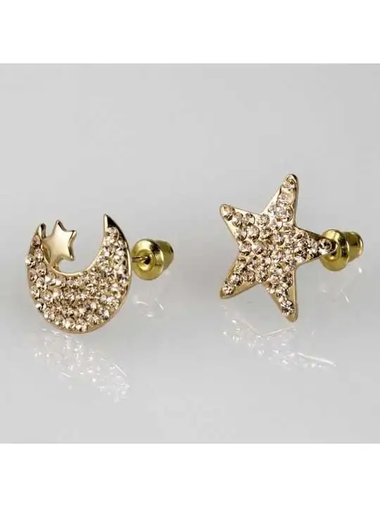 Pendientes de circonitas luna y estrellas