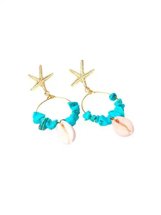 Arracadas de ho wlita azul y concha marina