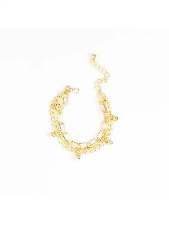 pulsera doble de eslabones dorados