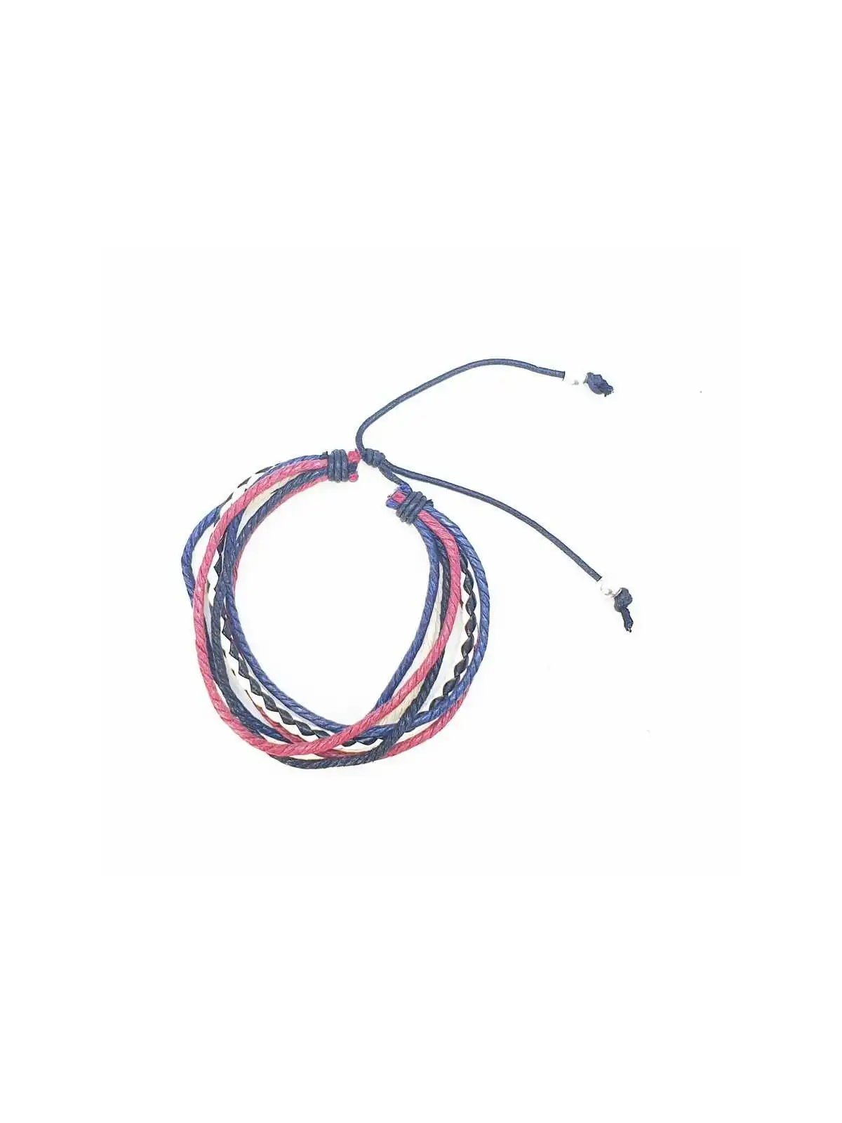 Pulsera con varias tiras de cuero azul anudada