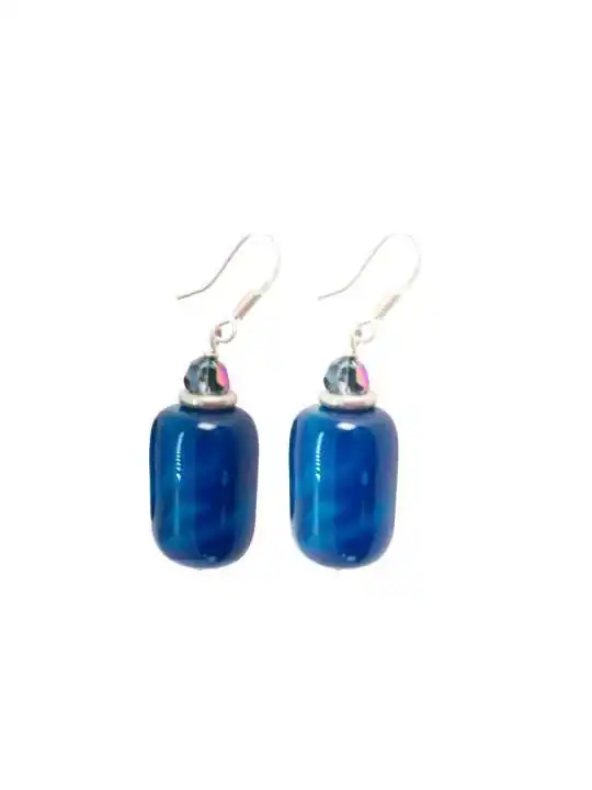 Perndientes cilindros agatas azules