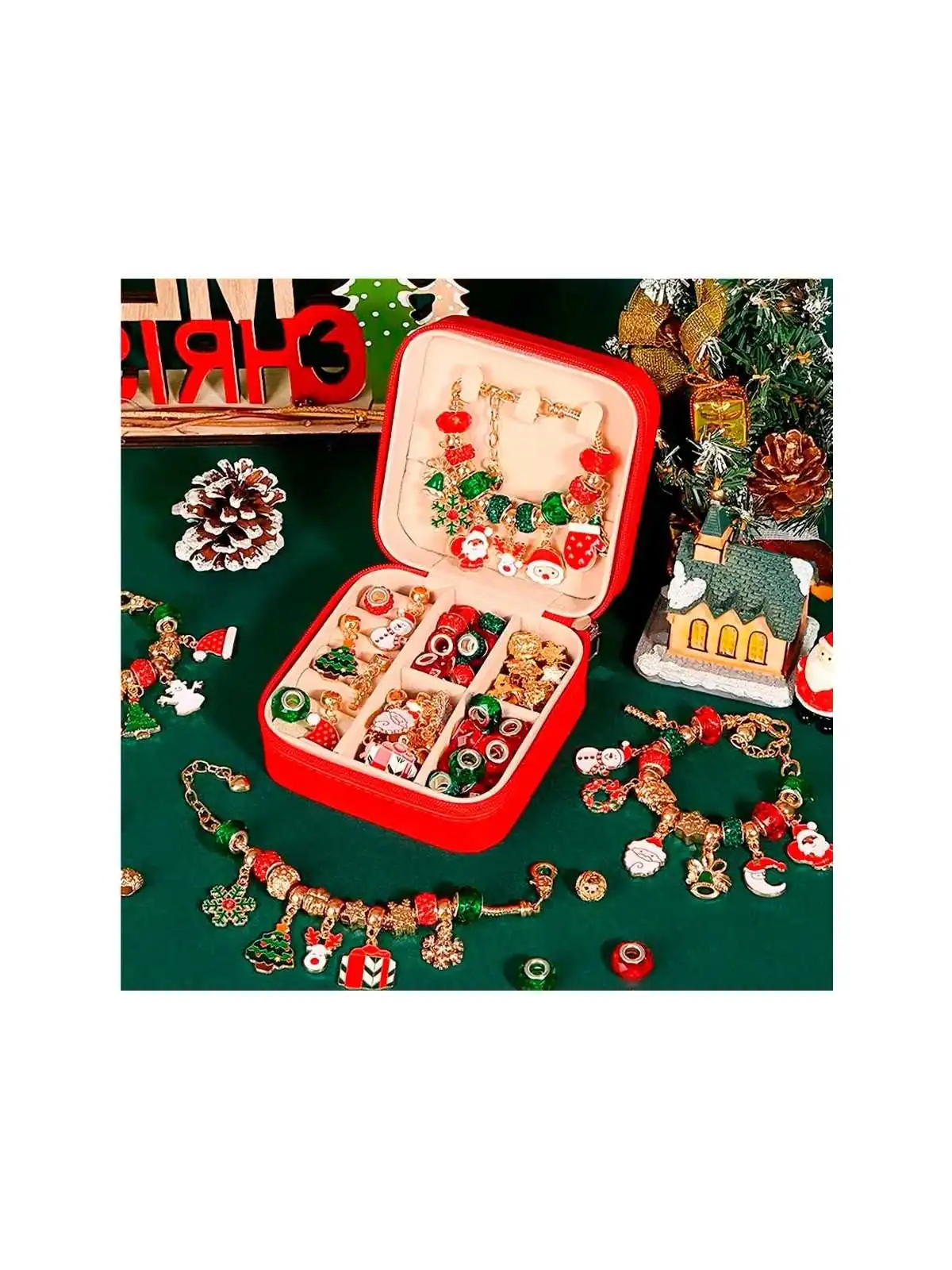 kit caja roja fabricacion de bisuteria de la navidad