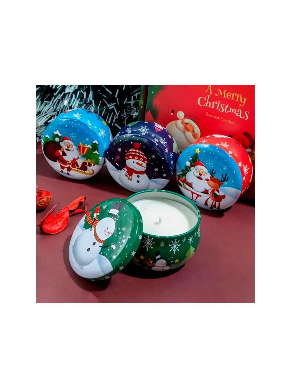 velitas de la navidad en caja hojalata