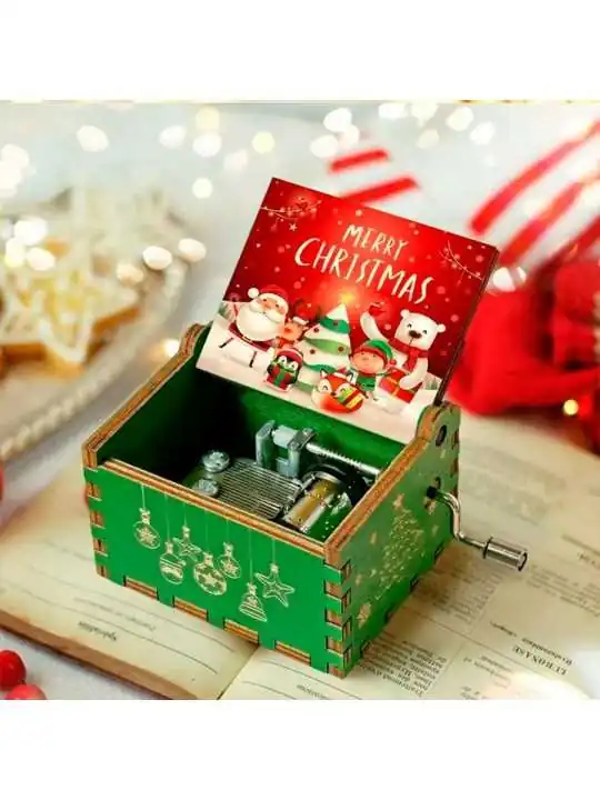 cajita verde y roja de musica de la navidad