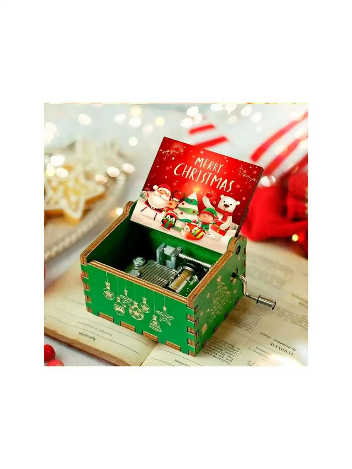 cajita verde y roja de musica de la navidad