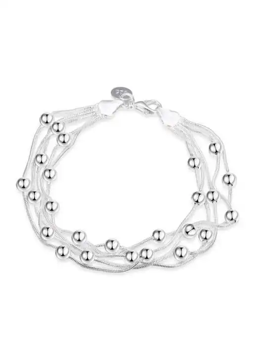 brazalete multihilos de bolitas plateadas