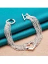 precioso brazalete multicadena plateado con corazon 