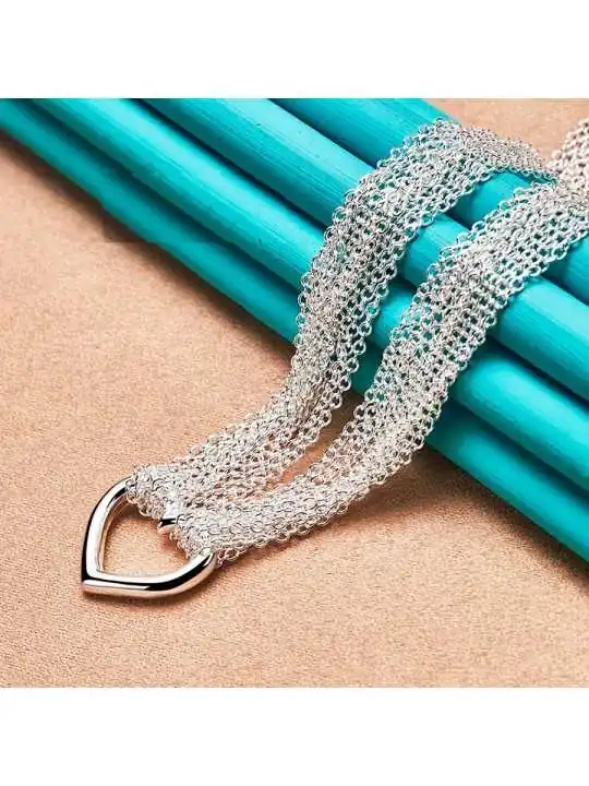 collar gargantilla con multicadenas plata y corazon 