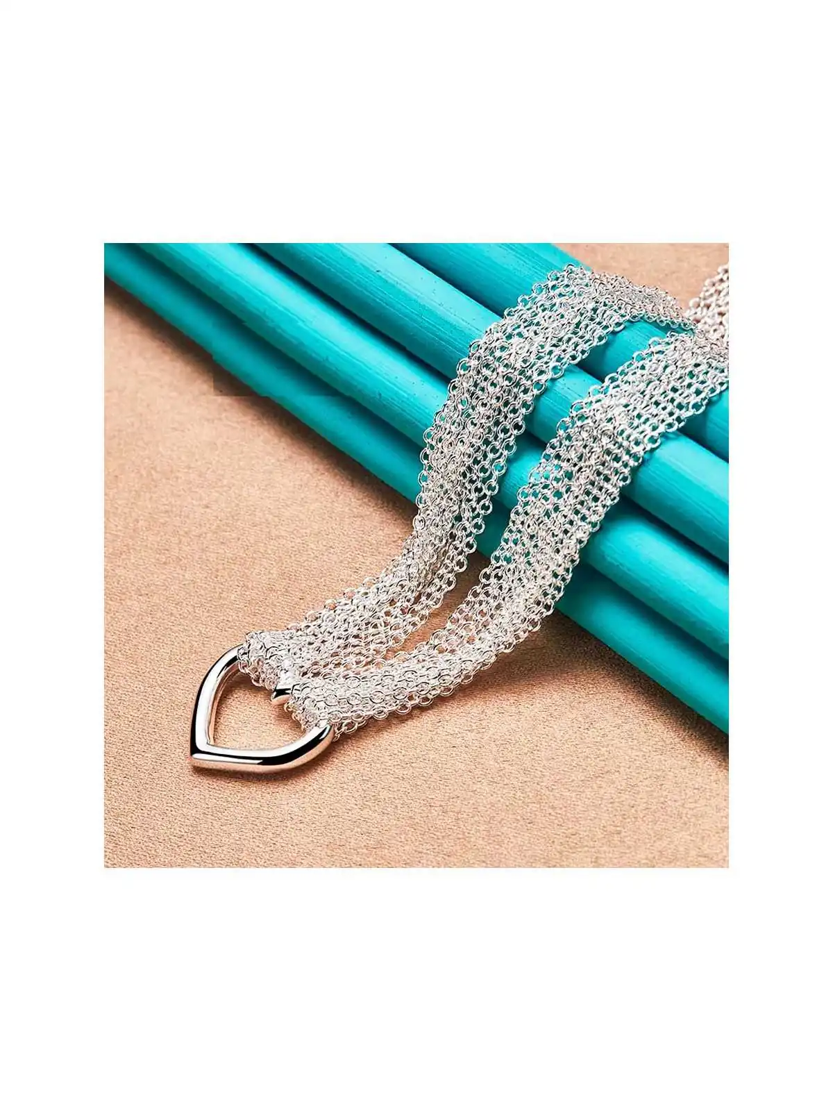 collar gargantilla con multicadenas plata y corazon 