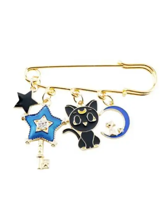 Broche imperdible gatito y luna