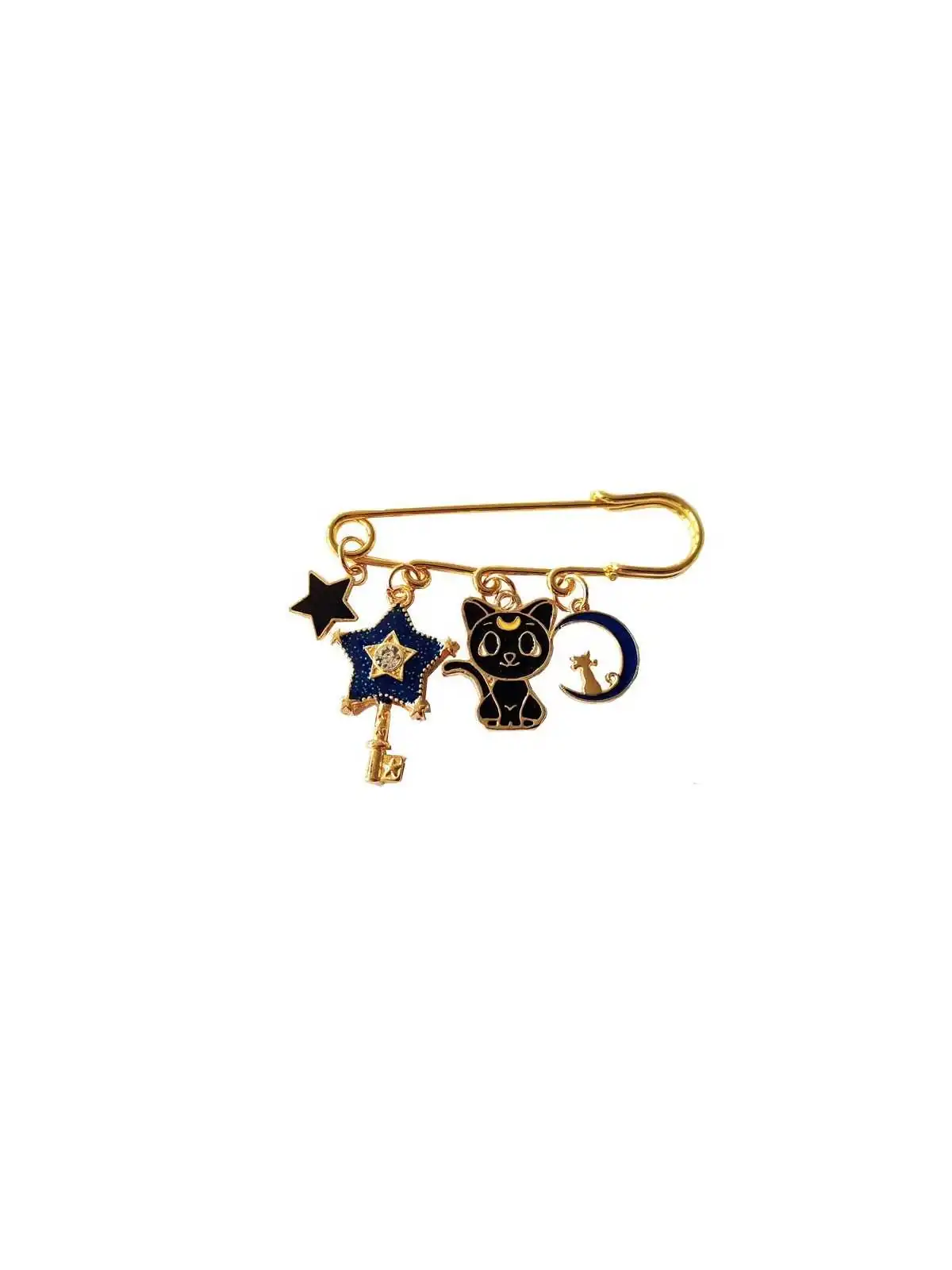 Brocha imperdible gatito negro y estrella azul