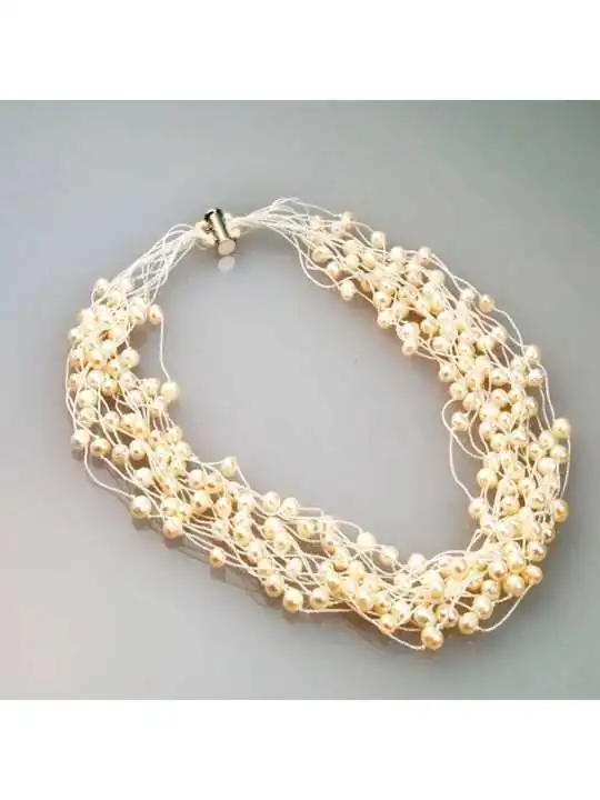 precioso collar gargantilla con multihilos de perlas naturales
