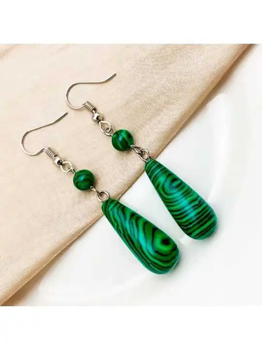 pendientes gota de malaquita