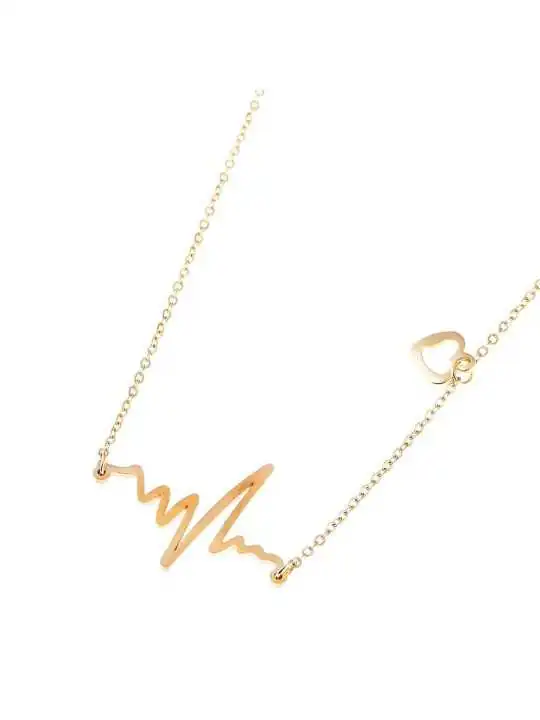 Collar gargantilla dorada con cardiograma y corazón