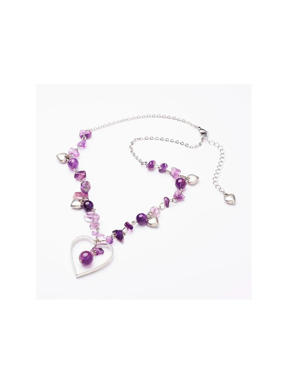 Collar Fantasía de Piedras Amatistas y Corazones