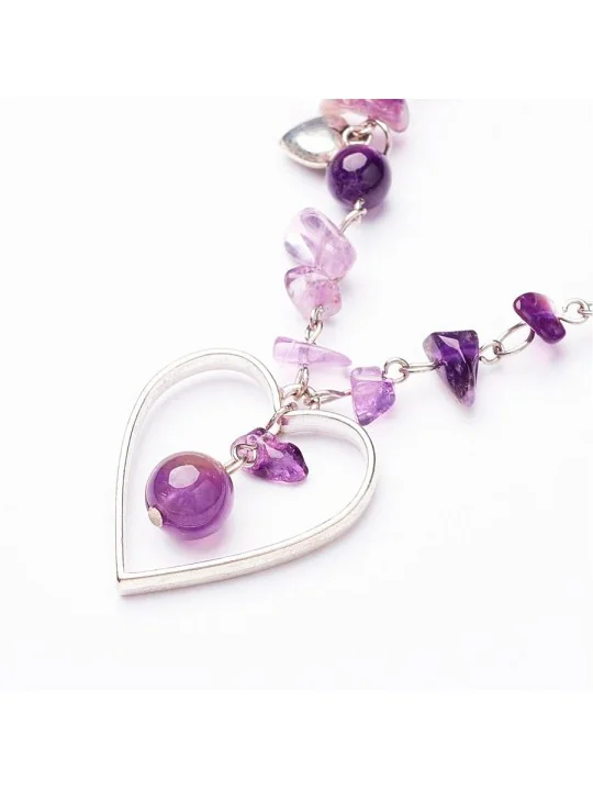 Collar Fantasía de Piedras Amatistas y Corazones