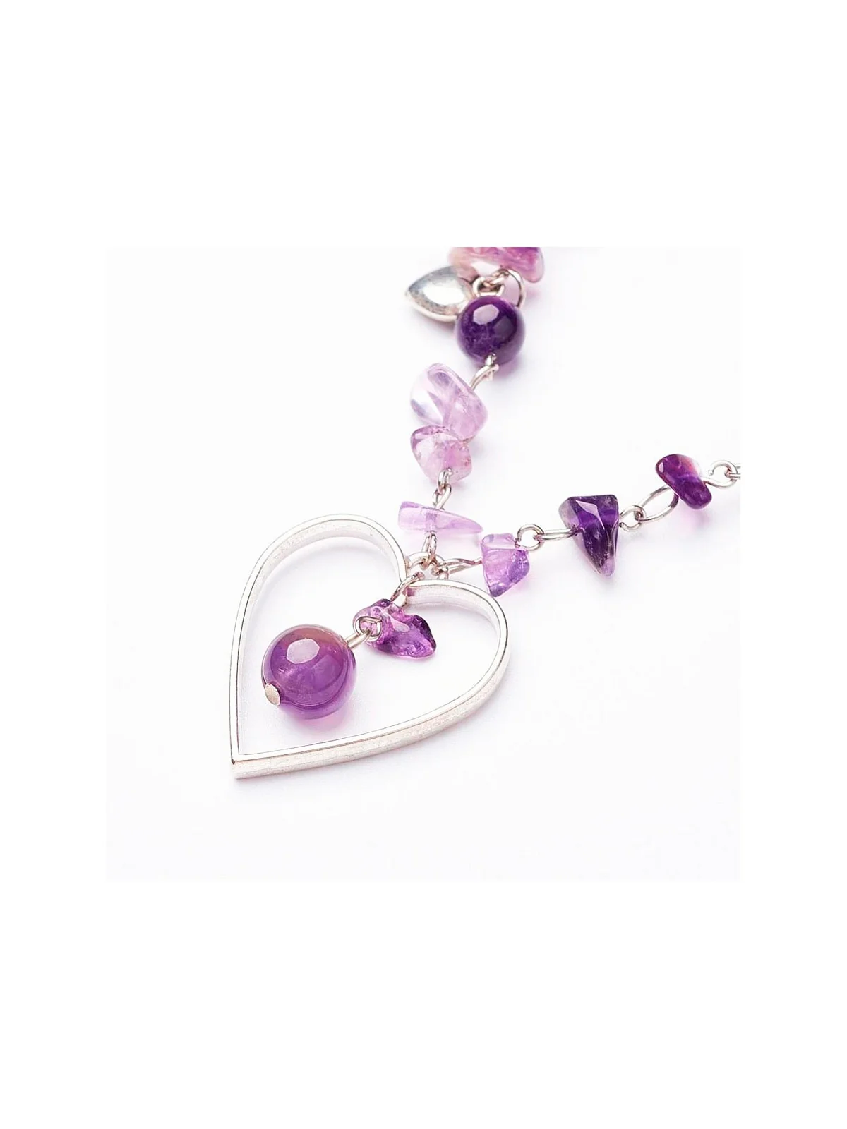 Collar Fantasía de Piedras Amatistas y Corazones