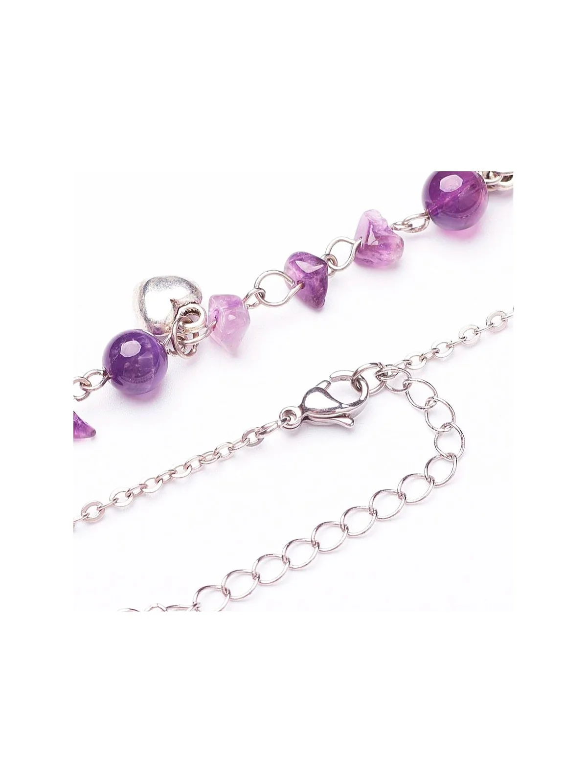 Collar Fantasía de Piedras Amatistas y Corazones