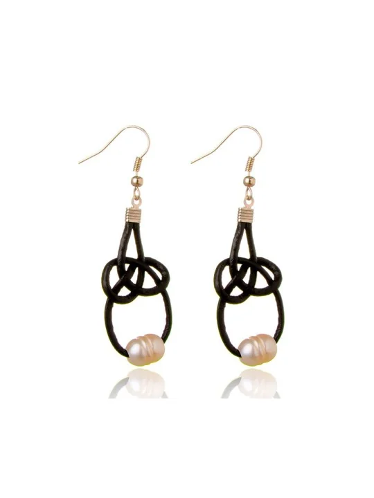 Pendientes de Cuero y Perla de Río