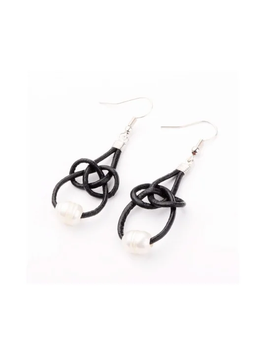 Pendientes de Cuero y Perla de Río